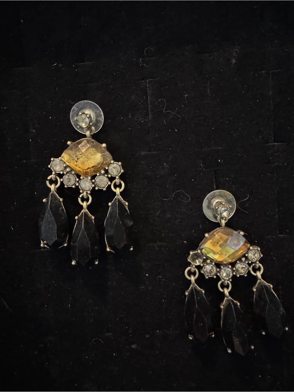 Banana Republic Chandelier Earrings Black Amber Crystal Rhinestone Dangle BR